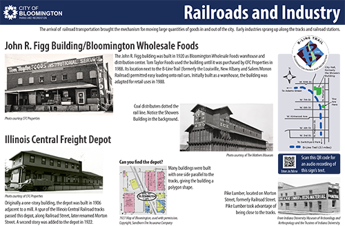 Interpretive sign on the B-Line Trail at 7th and Morton Streets: Railroads and Industry
