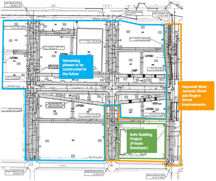 Graphic showing the various sections of the Hopewell West project.
