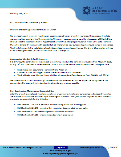 Image preview of Thornton-Arden Pre-Construction letter.