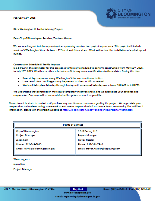 Image preview of Washington St. Pre-Construction letter.